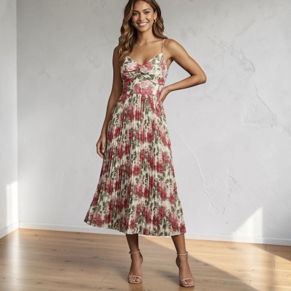 Women’s Babydoll Corset Dress Size M Floral Pleated Sundress Fairy Cottagecore